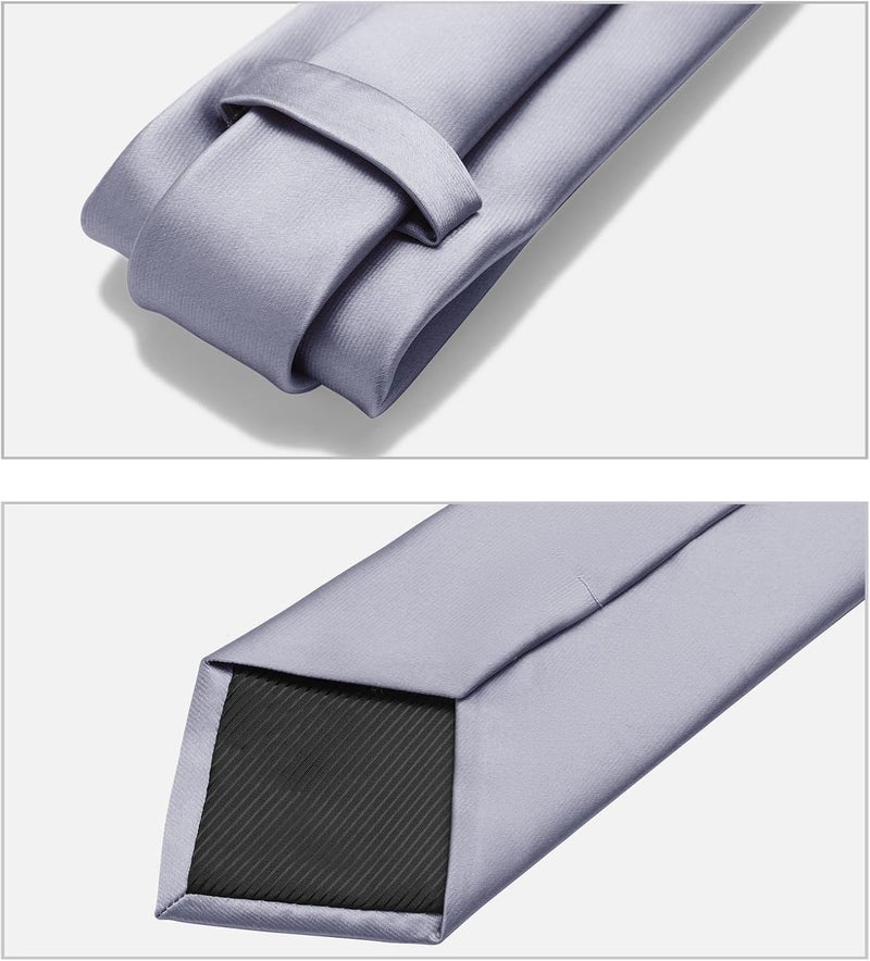 Murong Men's Ties Solid Color Pure Polyester Plain Fine Stripes Necktie Ties For Men - Image 4